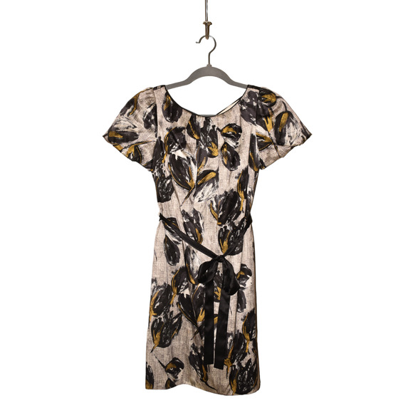 REBECCA TAYLOR $395 Pleated Neck Puff Sleeve Printed Silk Dress Gray Size 2 - Picture 1 of 4